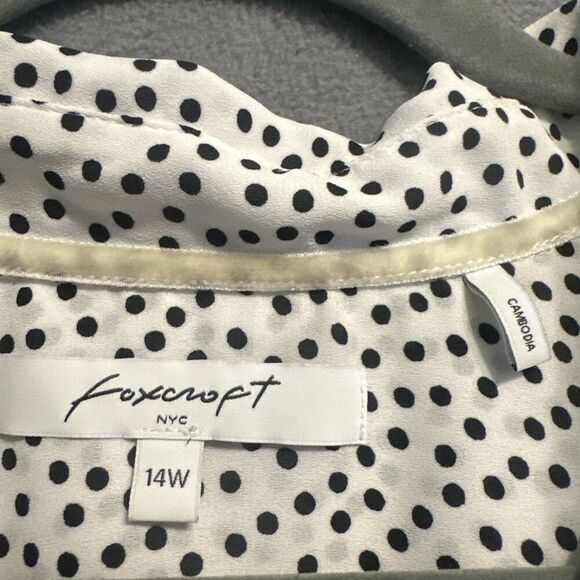 Foxcroft Polka Dot Button Up Shirt Size 14W White Rhinestone Buttons Office - Picture 3 of 8